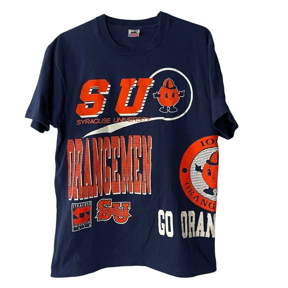 Vtg Syracuse University Orangemen T-shirt USA Large Wrap Around Graphic Print